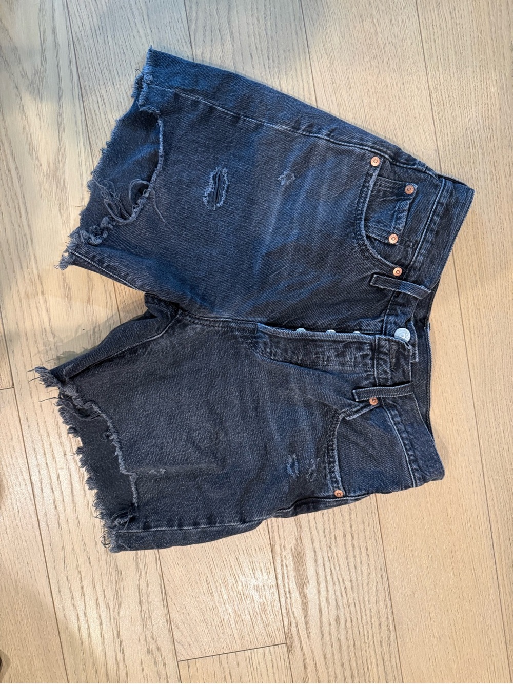 Levi's Black Distressed Denim Cutoff Shorts